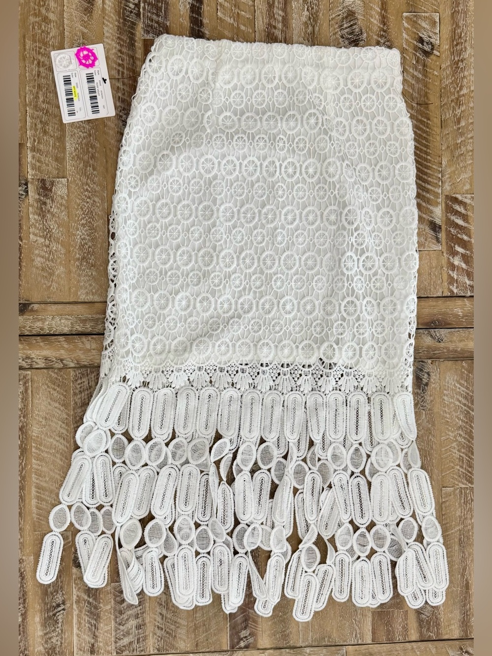 Skies Are Blue White Lace Midi Skirt with Fringe Hem - Picture 9 of 9